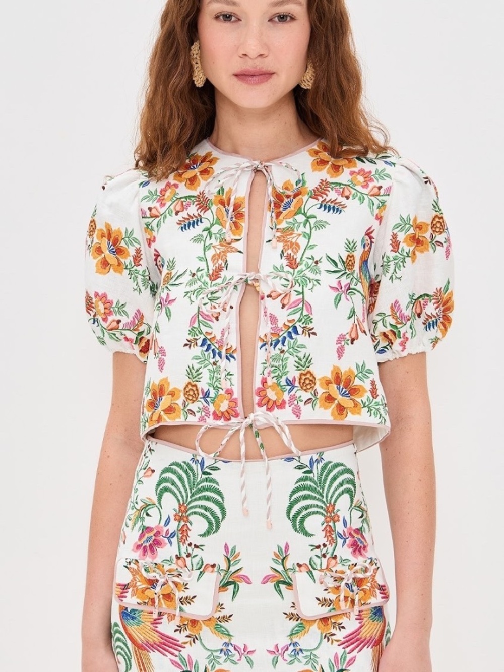 Farm Rio Delicate Forest Scarves Blouse in Off White Size S NWT - Picture 6 of 15